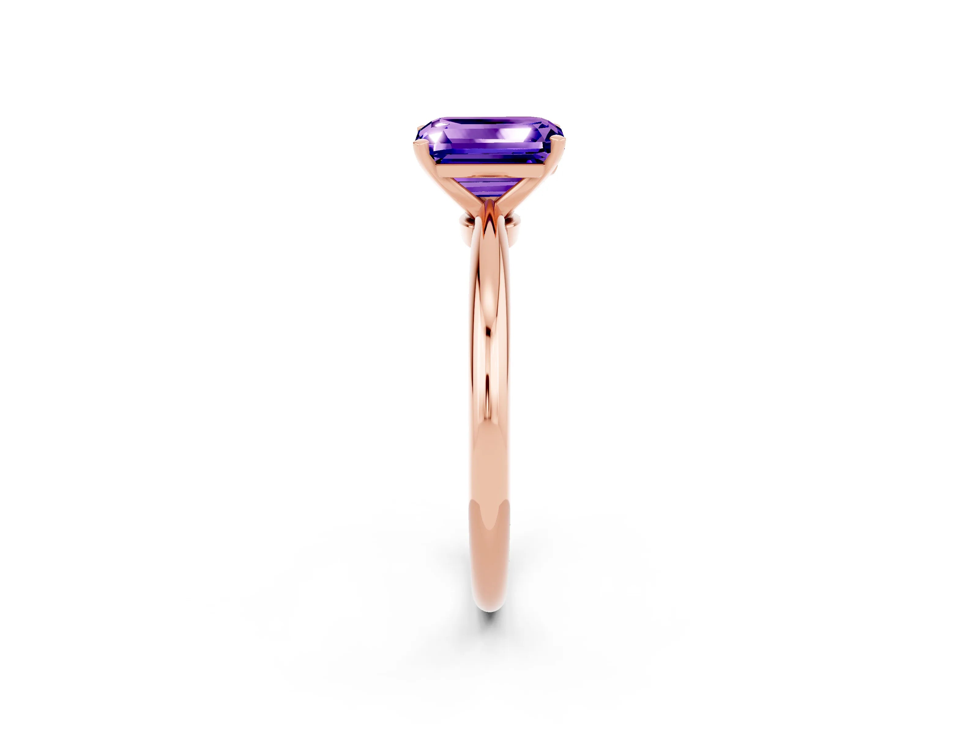 Rose gold Emerald Cut Tanzanite Solitaire Ring with Six-Prong Setting and Classic Band_2