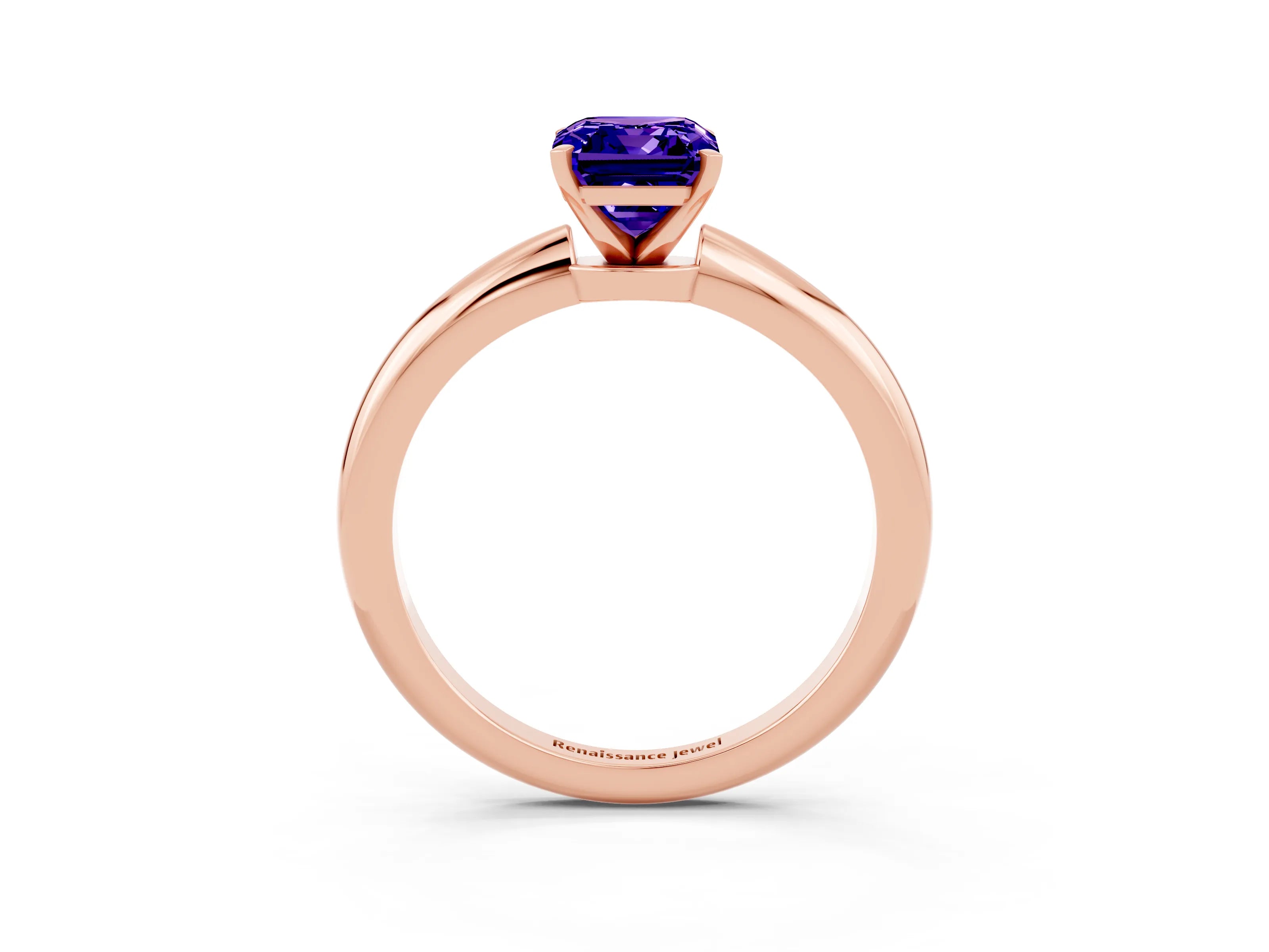 Rose gold Emerald Cut Tanzanite Solitaire Ring with Six-Prong Setting and Classic Band_3
