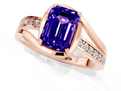 Rose gold Emerald Cut Tanzanite Solitaire Ring with Split Shank and Prong Setting_1
