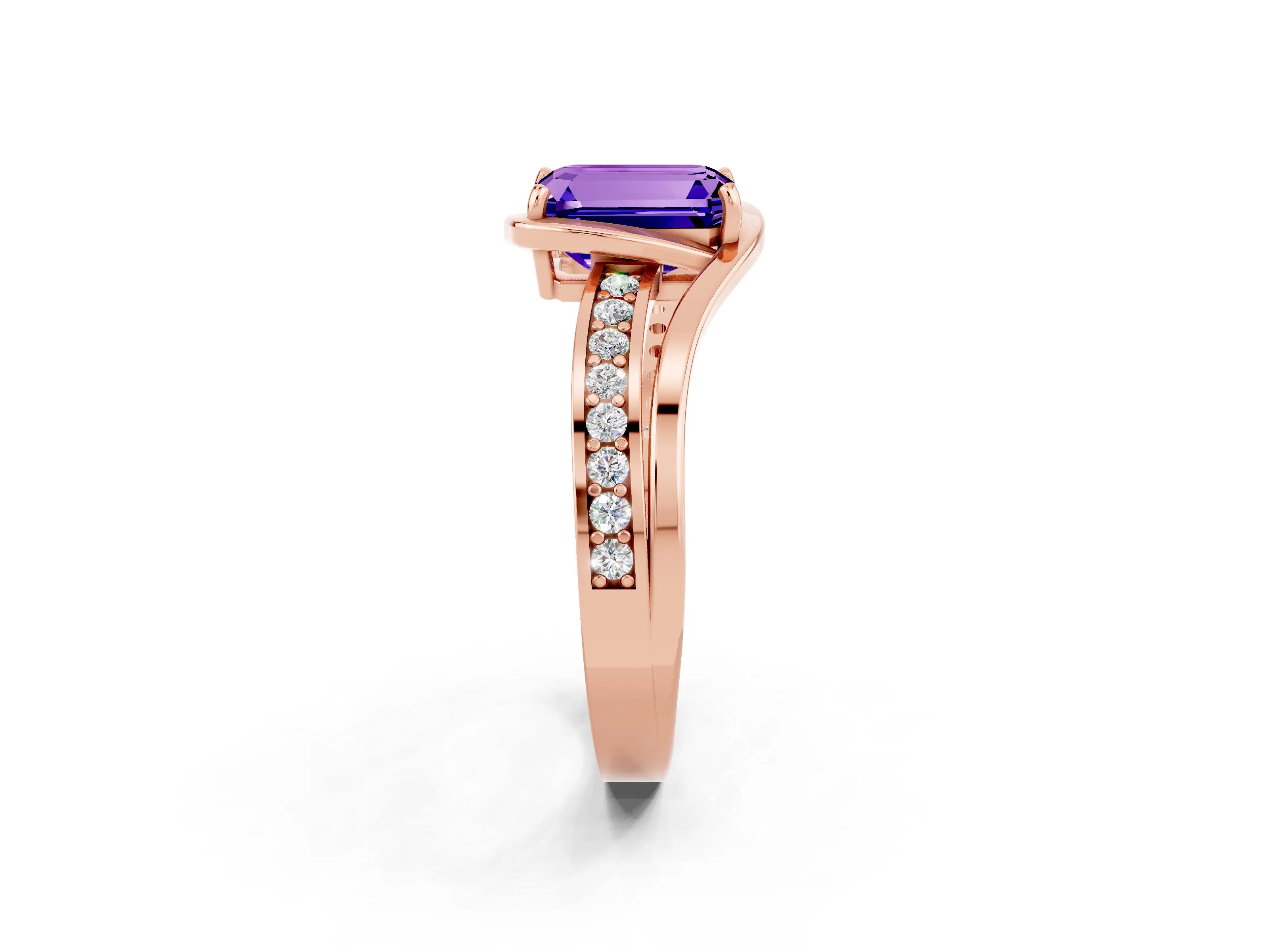 Rose gold Emerald Cut Tanzanite Solitaire Ring with Split Shank and Prong Setting_2