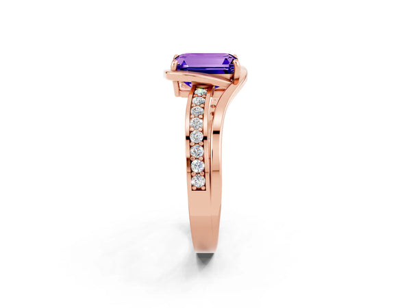 Rose gold Emerald Cut Tanzanite Solitaire Ring with Split Shank and Prong Setting