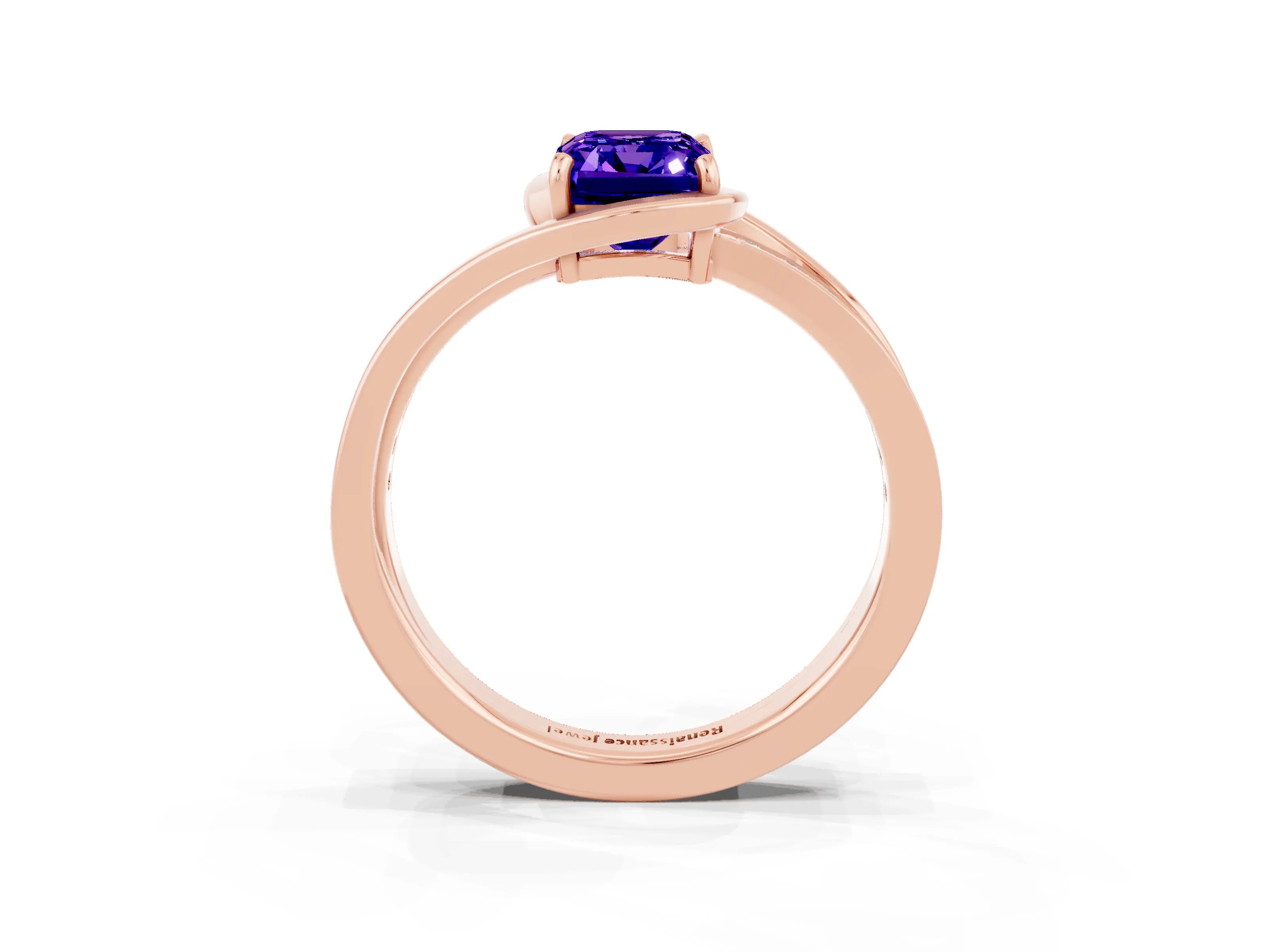 Rose gold Emerald Cut Tanzanite Solitaire Ring with Split Shank and Prong Setting_3