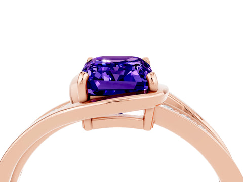 Rose gold Emerald Cut Tanzanite Solitaire Ring with Split Shank and Prong Setting_4