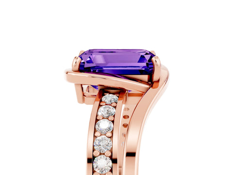 Rose gold Emerald Cut Tanzanite Solitaire Ring with Split Shank and Prong Setting_5
