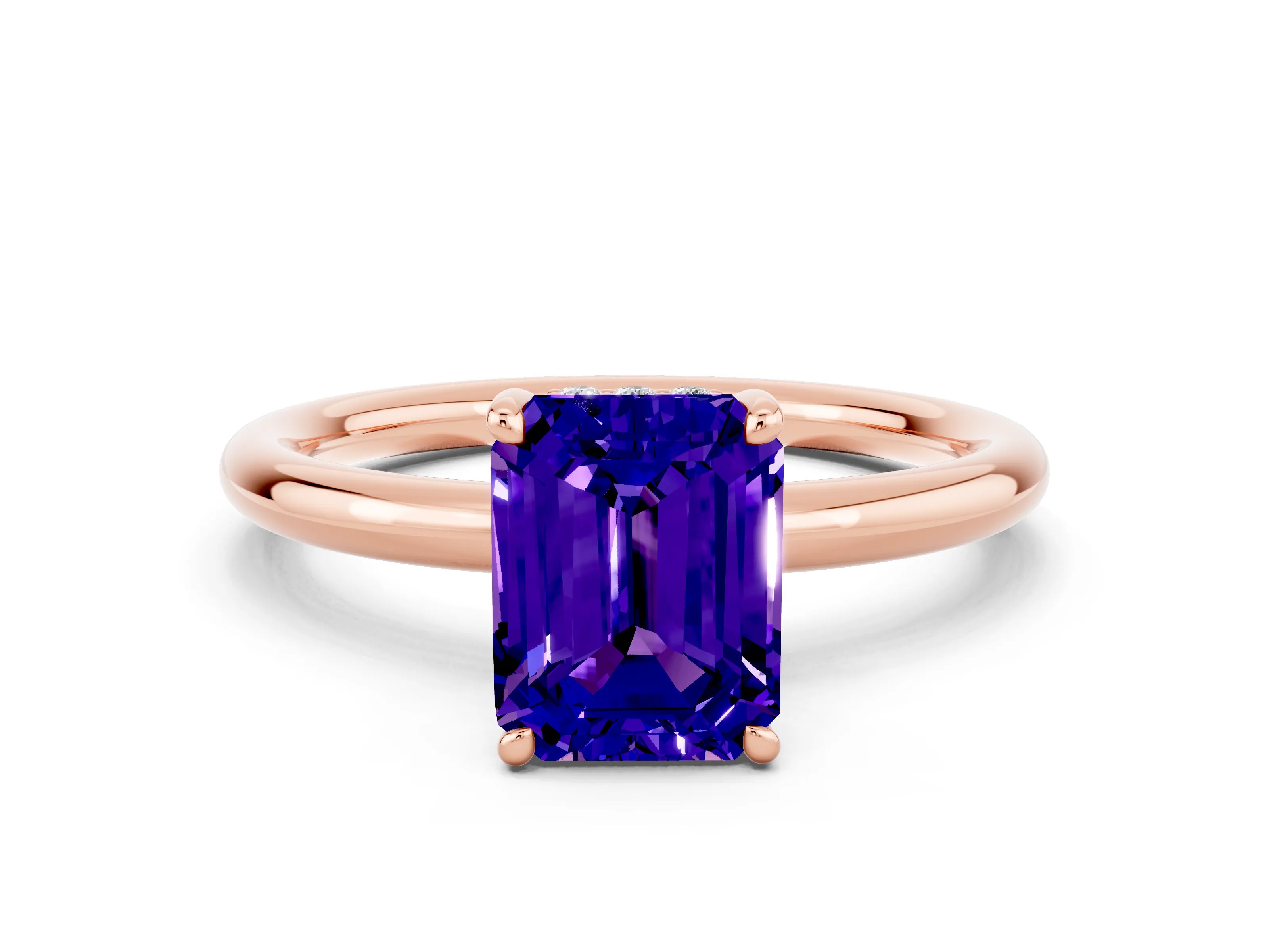 Rose gold Emerald Cut Tanzanite Solitaire Ring with Thin Band and Four-Prong Setting_12