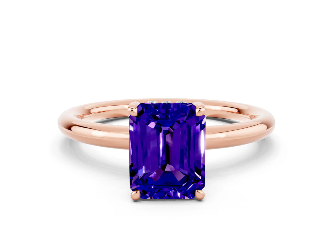 Rose gold Emerald Cut Tanzanite Solitaire Ring with Thin Band and Four-Prong Setting_12