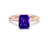 Rose gold Emerald Cut Tanzanite Solitaire Ring with Thin Band and Four-Prong Setting_12