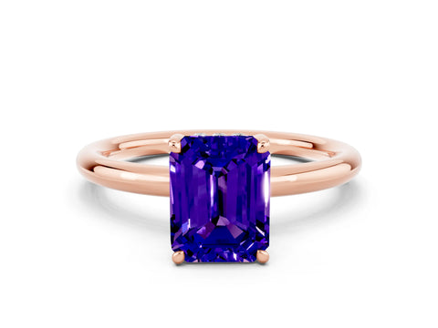 Rose gold Emerald Cut Tanzanite Solitaire Ring with Thin Band and Four-Prong Setting_12