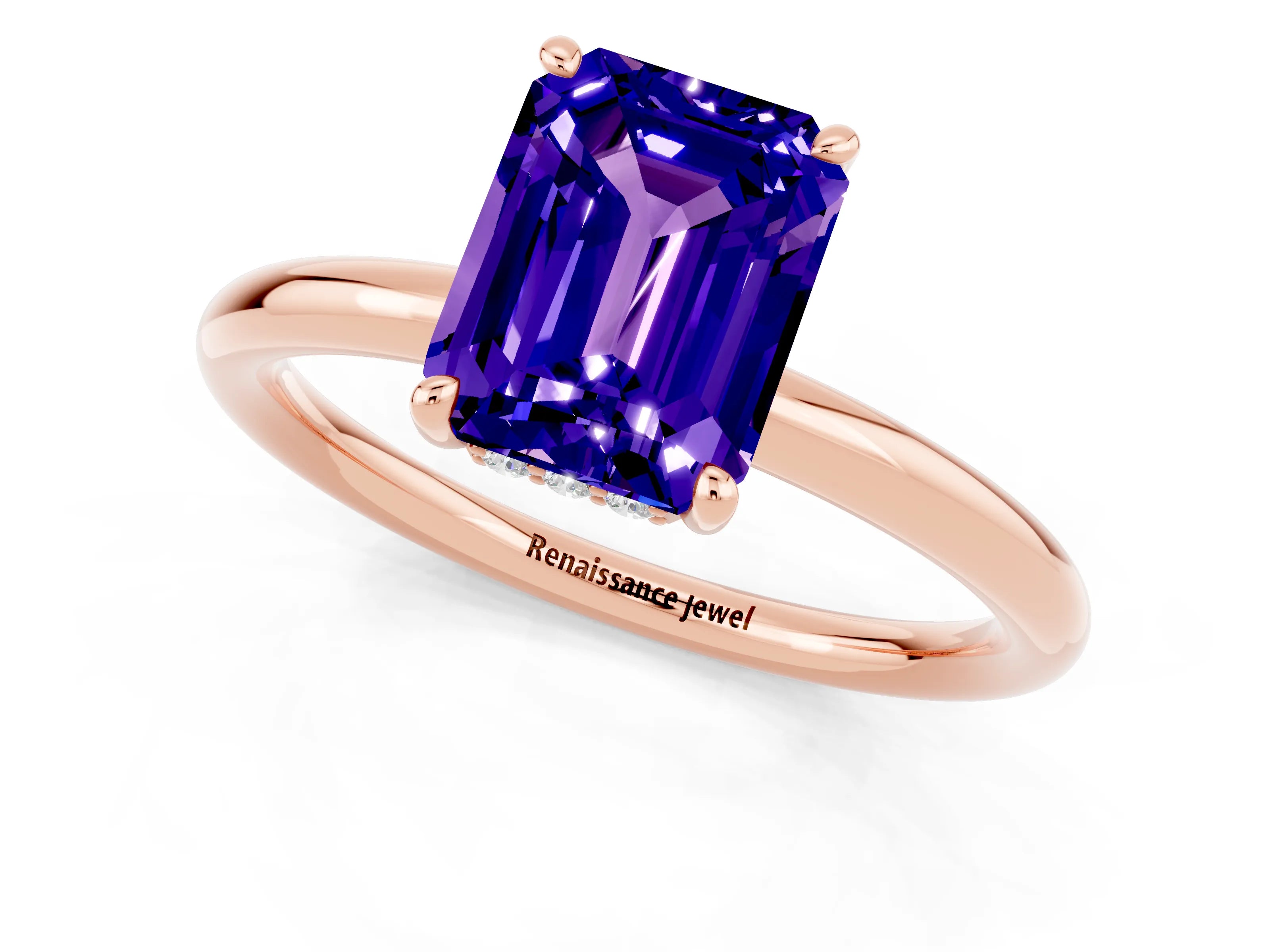 Rose gold Emerald Cut Tanzanite Solitaire Ring with Thin Band and Four-Prong Setting_13