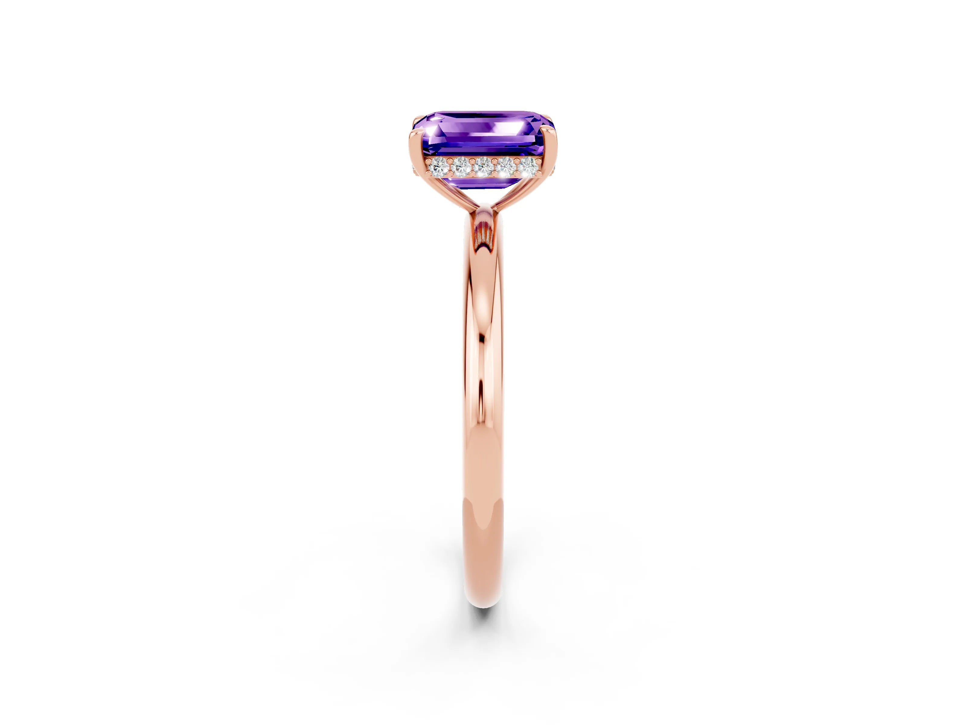 Rose gold Emerald Cut Tanzanite Solitaire Ring with Thin Band and Four-Prong Setting_14