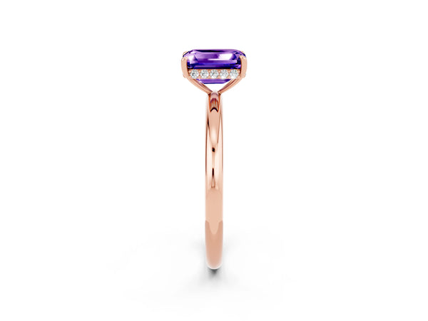Rose gold Emerald Cut Tanzanite Solitaire Ring with Thin Band and Four-Prong Setting