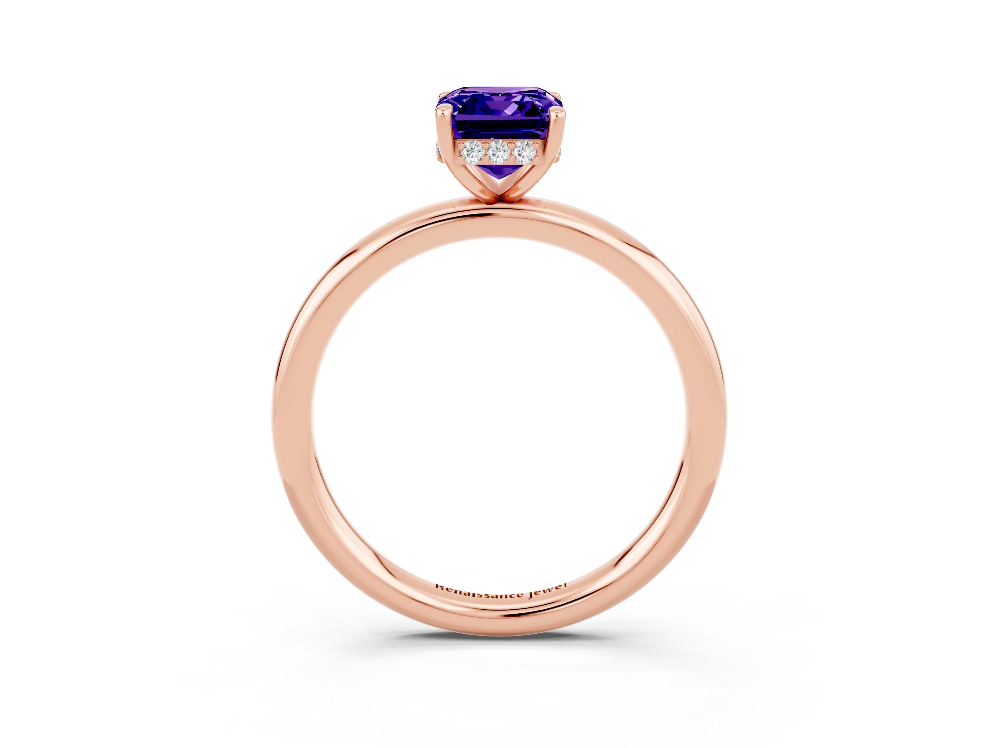 Rose gold Emerald Cut Tanzanite Solitaire Ring with Thin Band and Four-Prong Setting_15