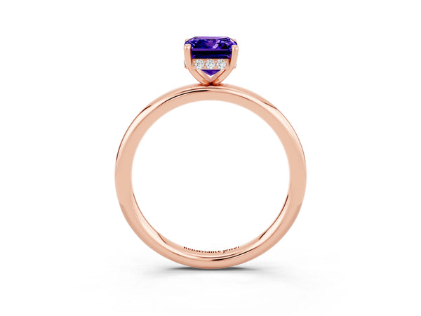Rose gold Emerald Cut Tanzanite Solitaire Ring with Thin Band and Four-Prong Setting