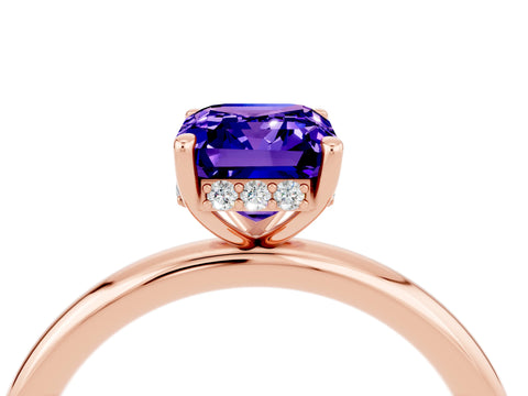 Rose gold Emerald Cut Tanzanite Solitaire Ring with Thin Band and Four-Prong Setting_16