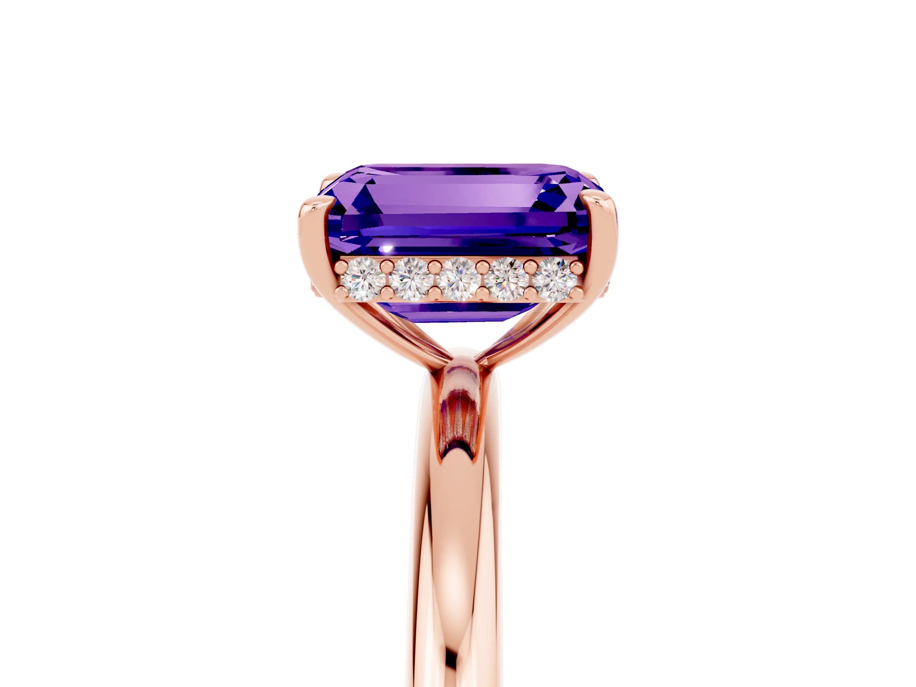 Rose gold Emerald Cut Tanzanite Solitaire Ring with Thin Band and Four-Prong Setting_17