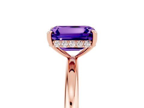 Rose gold Emerald Cut Tanzanite Solitaire Ring with Thin Band and Four-Prong Setting_17