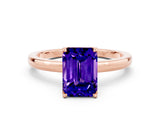 Rose gold Emerald Cut Tanzanite Solitaire Ring with Thin Band and Prong Setting_12