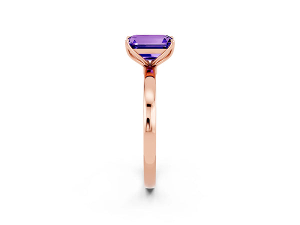Rose gold Emerald Cut Tanzanite Solitaire Ring with Thin Band and Prong Setting