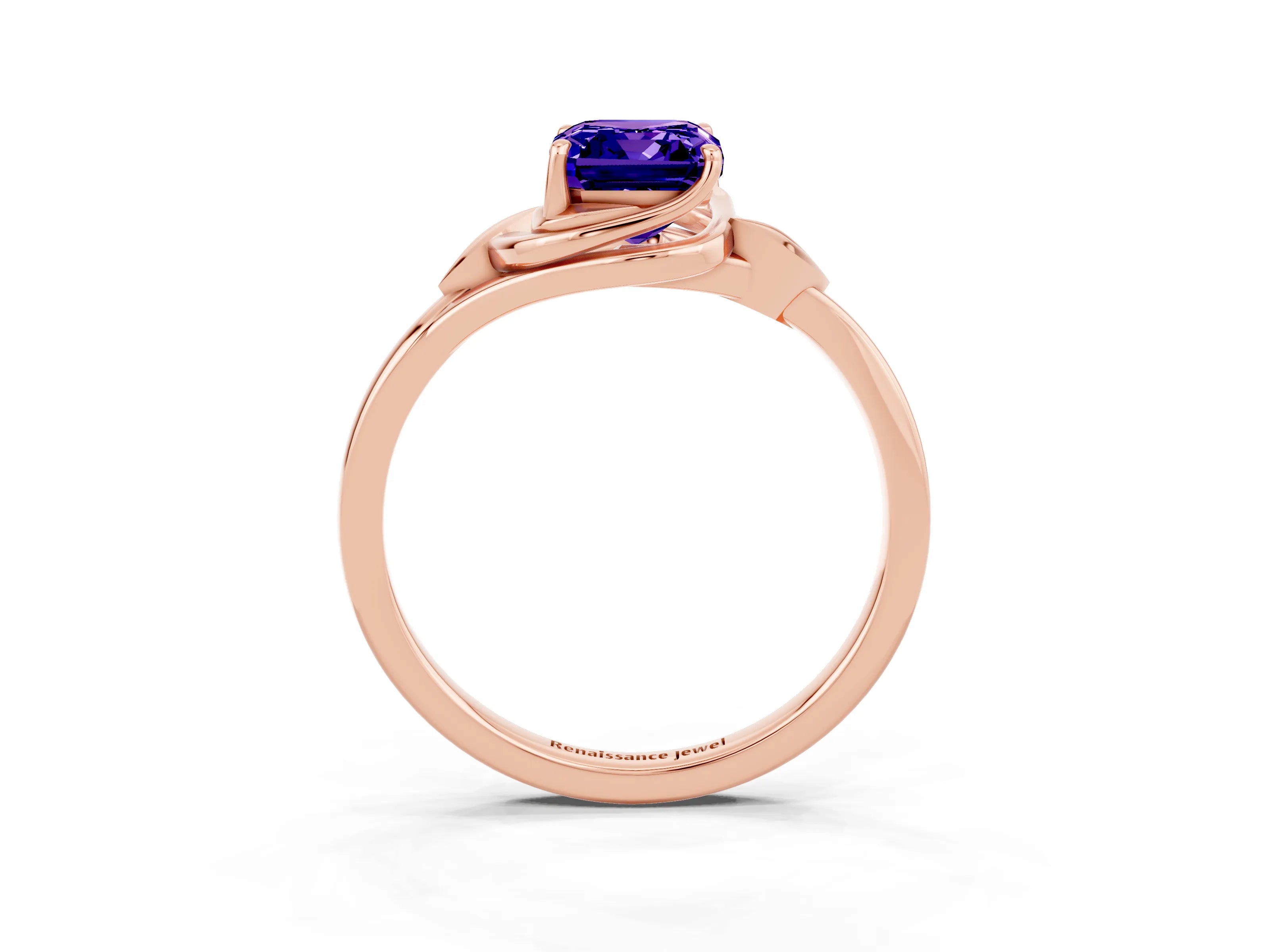 Rose gold Emerald Cut Tanzanite Solitaire Ring with Twist Band and Four-Prong Setting_27