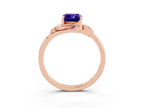 Rose gold Emerald Cut Tanzanite Solitaire Ring with Twist Band and Four-Prong Setting_27