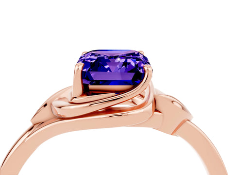 Rose gold Emerald Cut Tanzanite Solitaire Ring with Twist Band and Four-Prong Setting_28