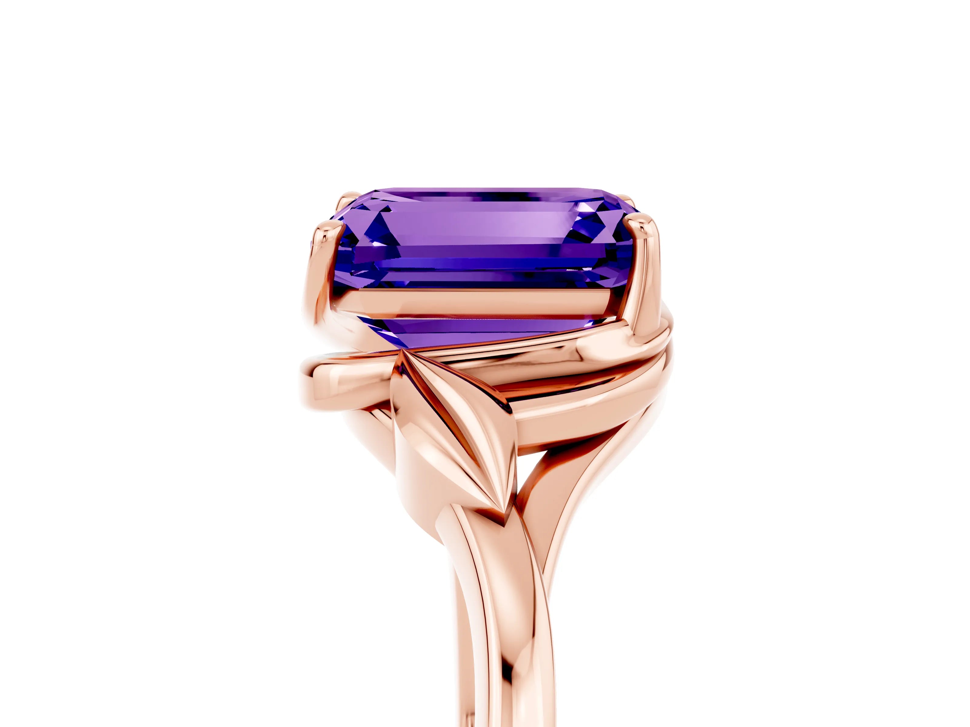 Rose gold Emerald Cut Tanzanite Solitaire Ring with Twist Band and Four-Prong Setting_29