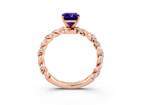 Rose gold Emerald Cut Tanzanite Solitaire Ring with Twisted Band and Pavé Accents_3