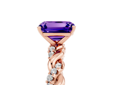 Rose gold Emerald Cut Tanzanite Solitaire Ring with Twisted Band and Pavé Accents_5
