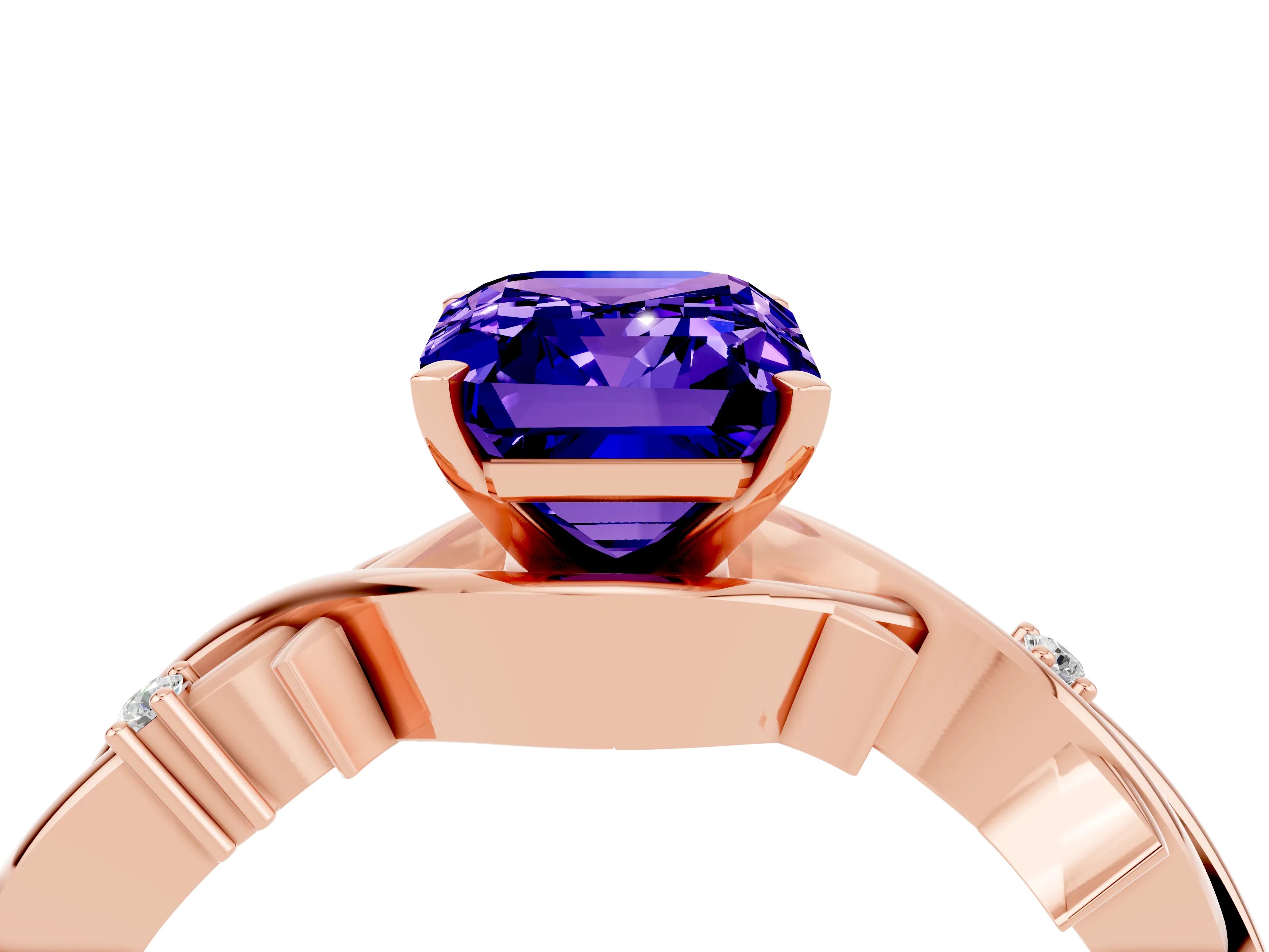 Rose gold Emerald Cut Tanzanite Solitaire Ring with Twisted Band and Prong Setting_4
