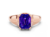 Rose gold Emerald Cut Tanzanite Solitaire Ring with Wide Band and Prong Setting