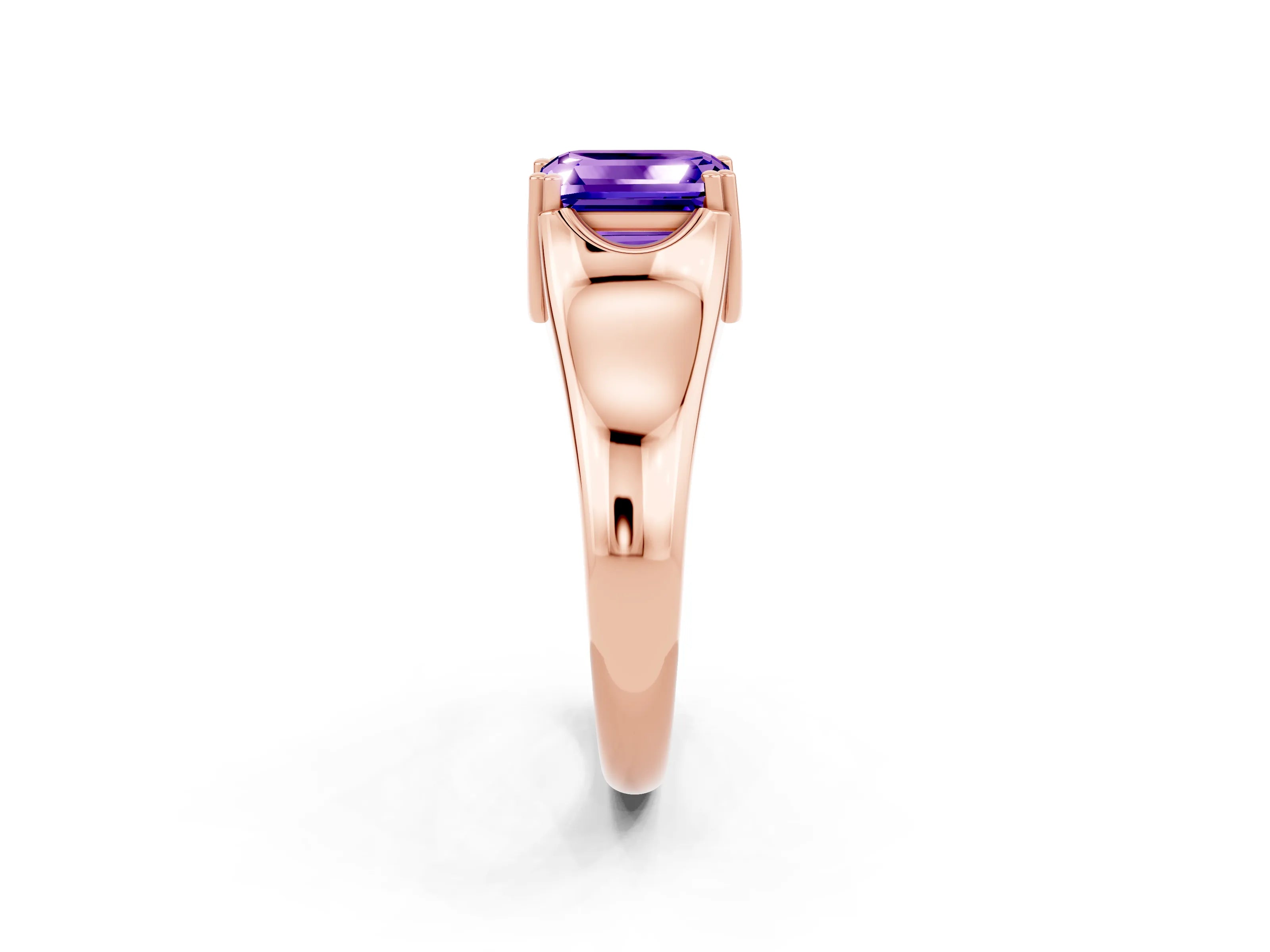 Rose gold Emerald Cut Tanzanite Solitaire Ring with Wide Band and Prong Setting_2