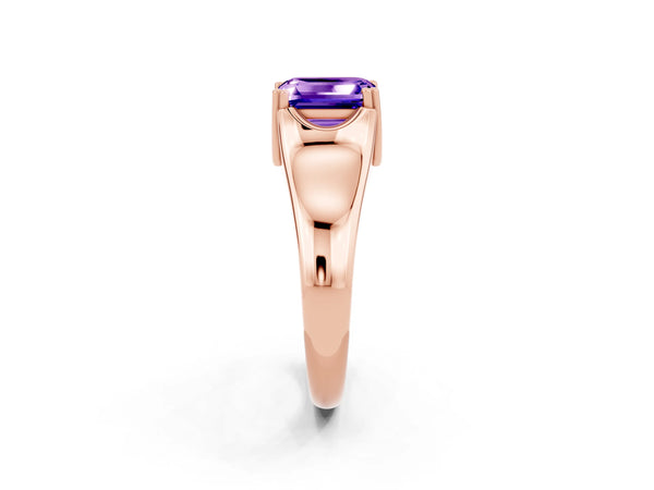 Rose gold Emerald Cut Tanzanite Solitaire Ring with Wide Band and Prong Setting