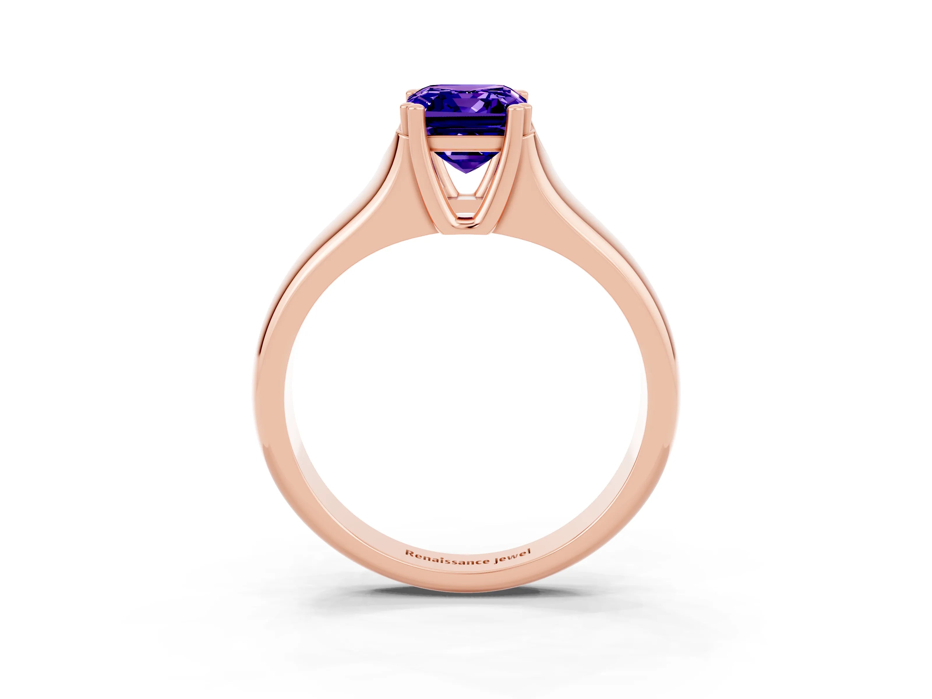 Rose gold Emerald Cut Tanzanite Solitaire Ring with Wide Band and Prong Setting_3