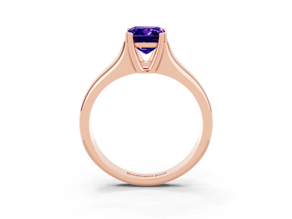 Rose gold Emerald Cut Tanzanite Solitaire Ring with Wide Band and Prong Setting
