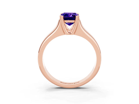 Rose gold Emerald Cut Tanzanite Solitaire Ring with Wide Band and Prong Setting_3
