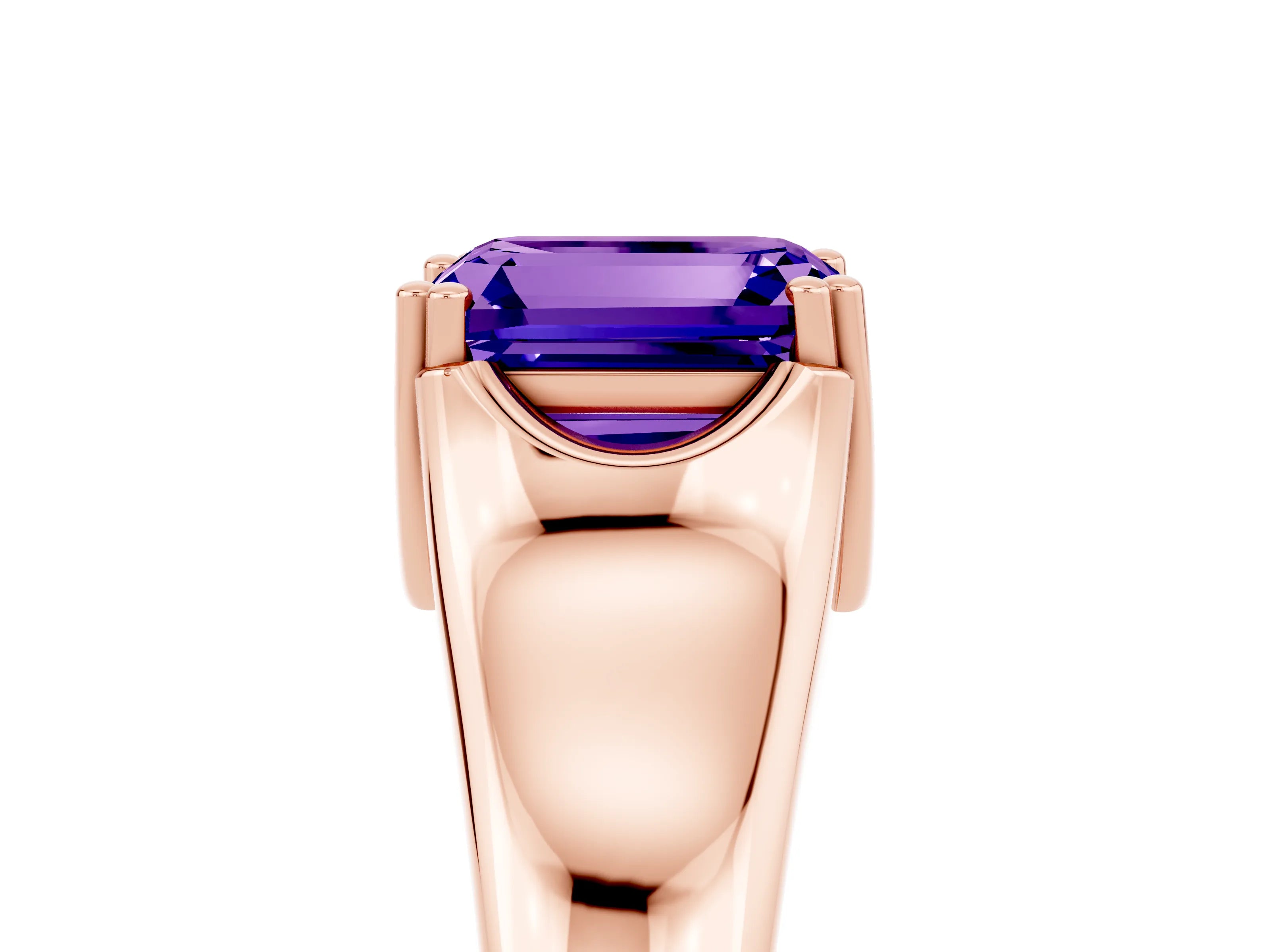 Rose gold Emerald Cut Tanzanite Solitaire Ring with Wide Band and Prong Setting_5