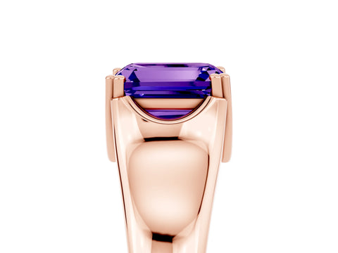 Rose gold Emerald Cut Tanzanite Solitaire Ring with Wide Band and Prong Setting_5