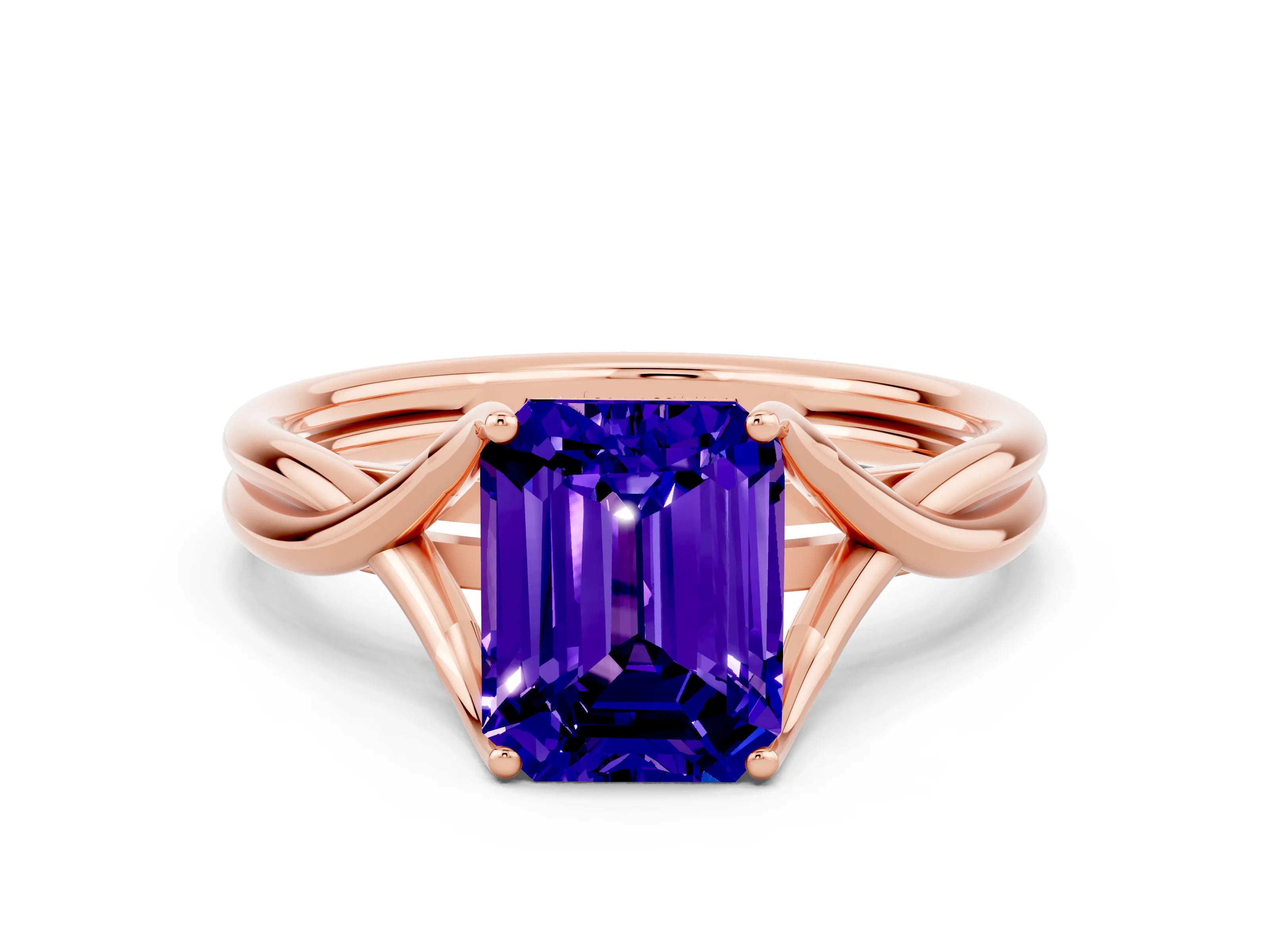 Rose gold Emerald Cut Tanzanite Solitaire Twist Band Prong Setting Ring_48