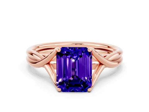 Rose gold Emerald Cut Tanzanite Solitaire Twist Band Prong Setting Ring_48