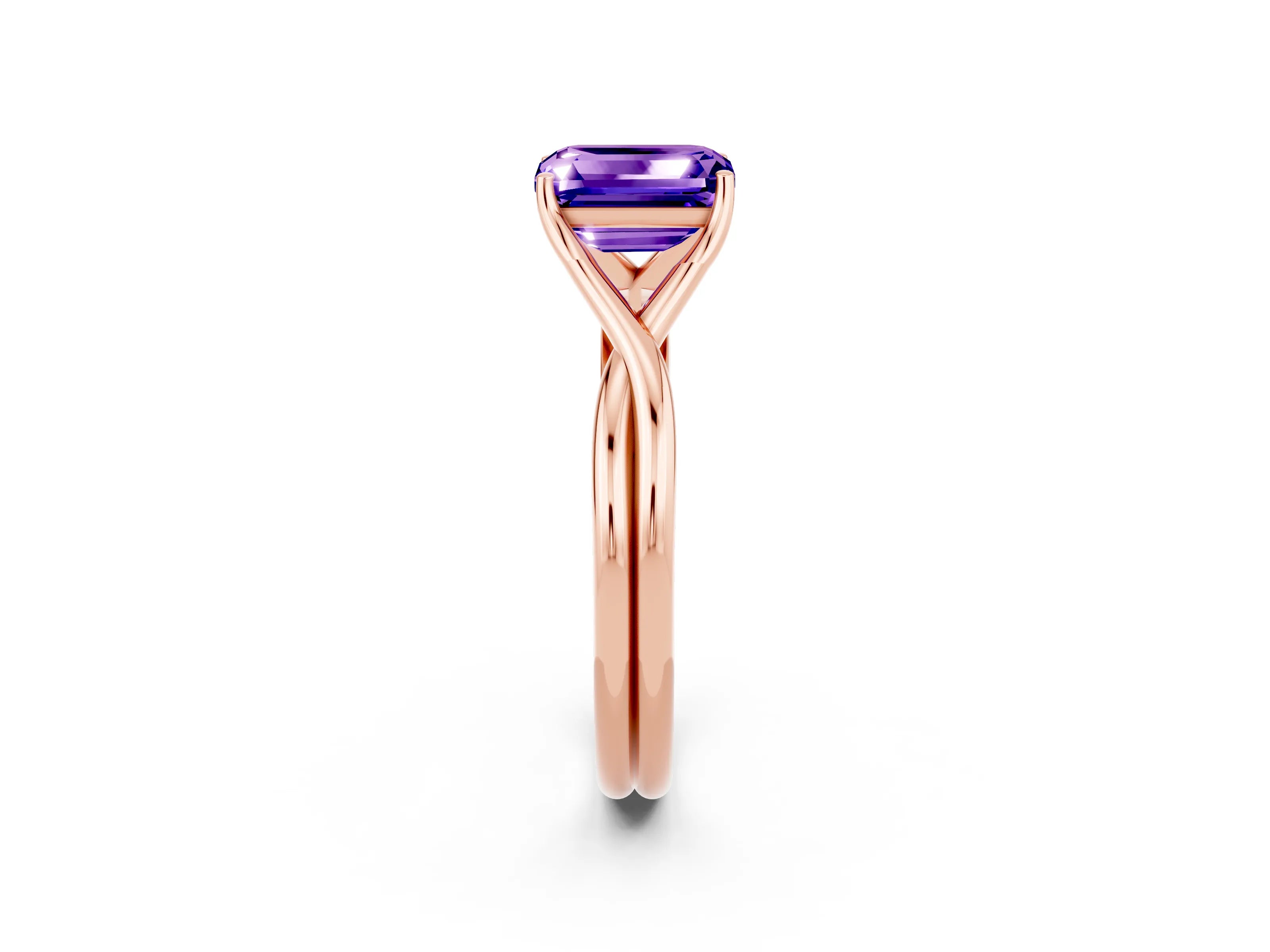 Rose gold Emerald Cut Tanzanite Solitaire Twist Band Prong Setting Ring_50