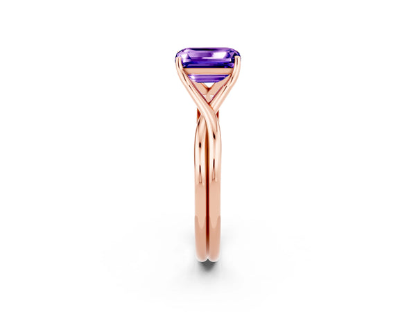 Rose gold Emerald Cut Tanzanite Solitaire Twist Band Prong Setting Ring