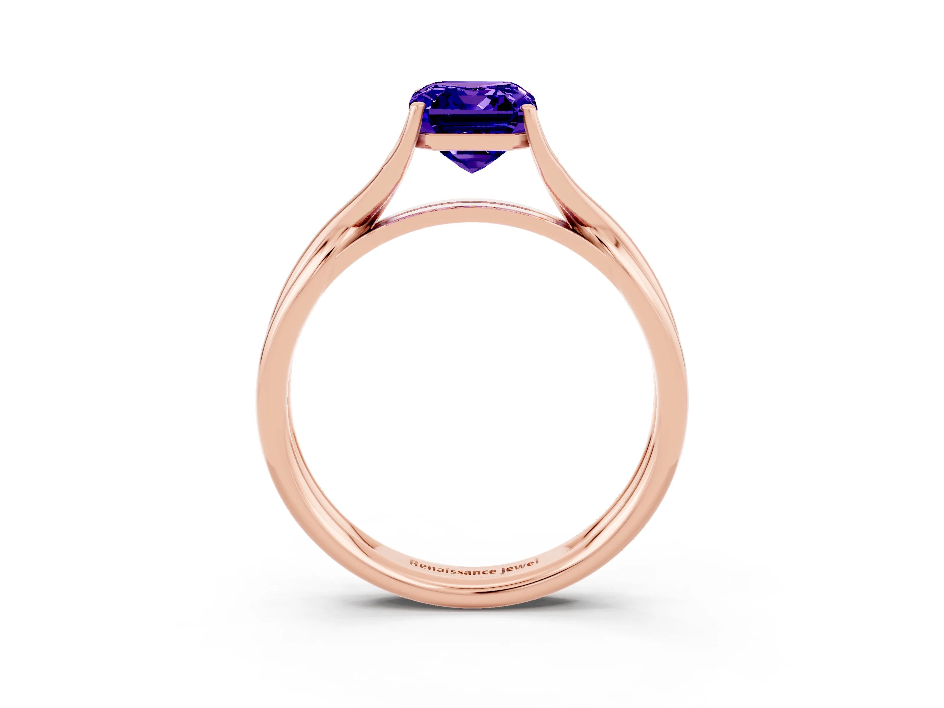 Rose gold Emerald Cut Tanzanite Solitaire Twist Band Prong Setting Ring_51