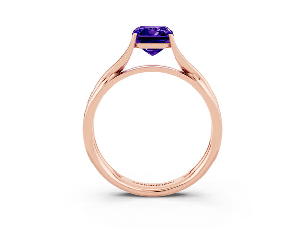 Rose gold Emerald Cut Tanzanite Solitaire Twist Band Prong Setting Ring