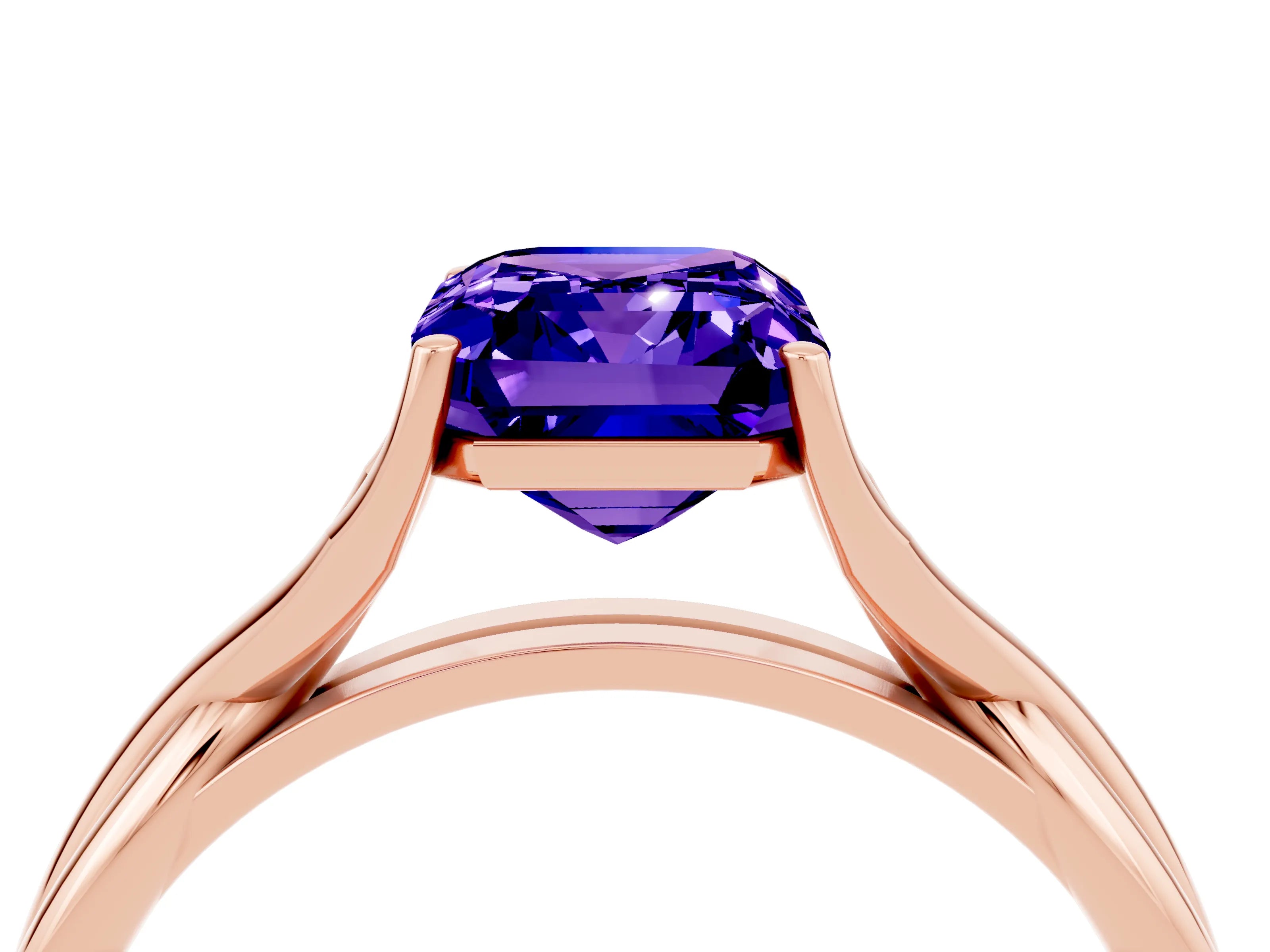 Rose gold Emerald Cut Tanzanite Solitaire Twist Band Prong Setting Ring_52