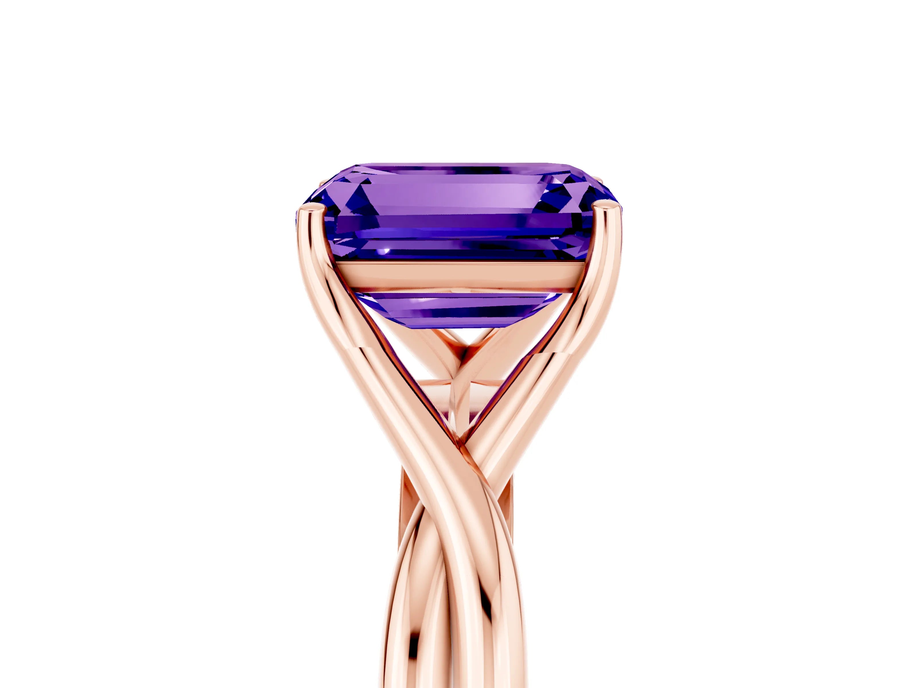 Rose gold Emerald Cut Tanzanite Solitaire Twist Band Prong Setting Ring_53
