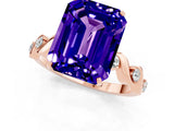 Rose gold Emerald Cut Tanzanite Solitaire Twisted Band with Round  Accents and Prong Setting_13