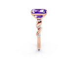 Rose gold Emerald Cut Tanzanite Solitaire Twisted Band with Round  Accents and Prong Setting_14
