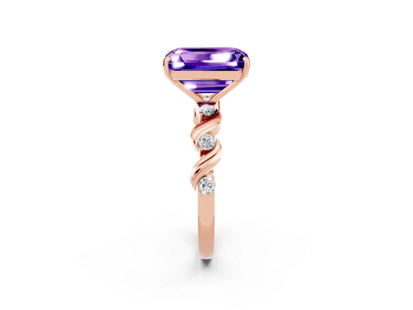 Rose gold Emerald Cut Tanzanite Solitaire Twisted Band with Round  Accents and Prong Setting