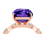 Rose gold Emerald Cut Tanzanite Solitaire Twisted Band with Round  Accents and Prong Setting_16