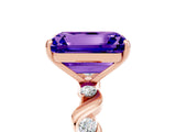 Rose gold Emerald Cut Tanzanite Solitaire Twisted Band with Round  Accents and Prong Setting_17